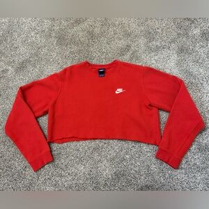 Nike Red Cropped Long Sleeve Sweatshirt
